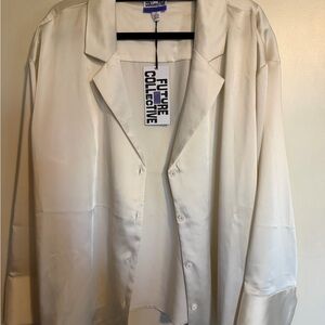 Future Collective Cream Satin Button-Front Blouse